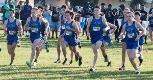 The Tech cross country team running.