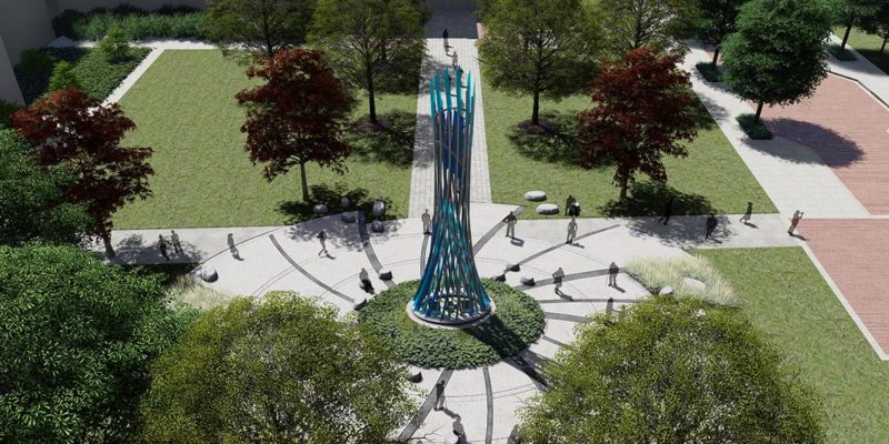 Artist rendering of Aspire sculpture with COB in the background.