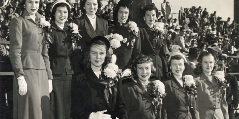 Black and white photo of homecoming court