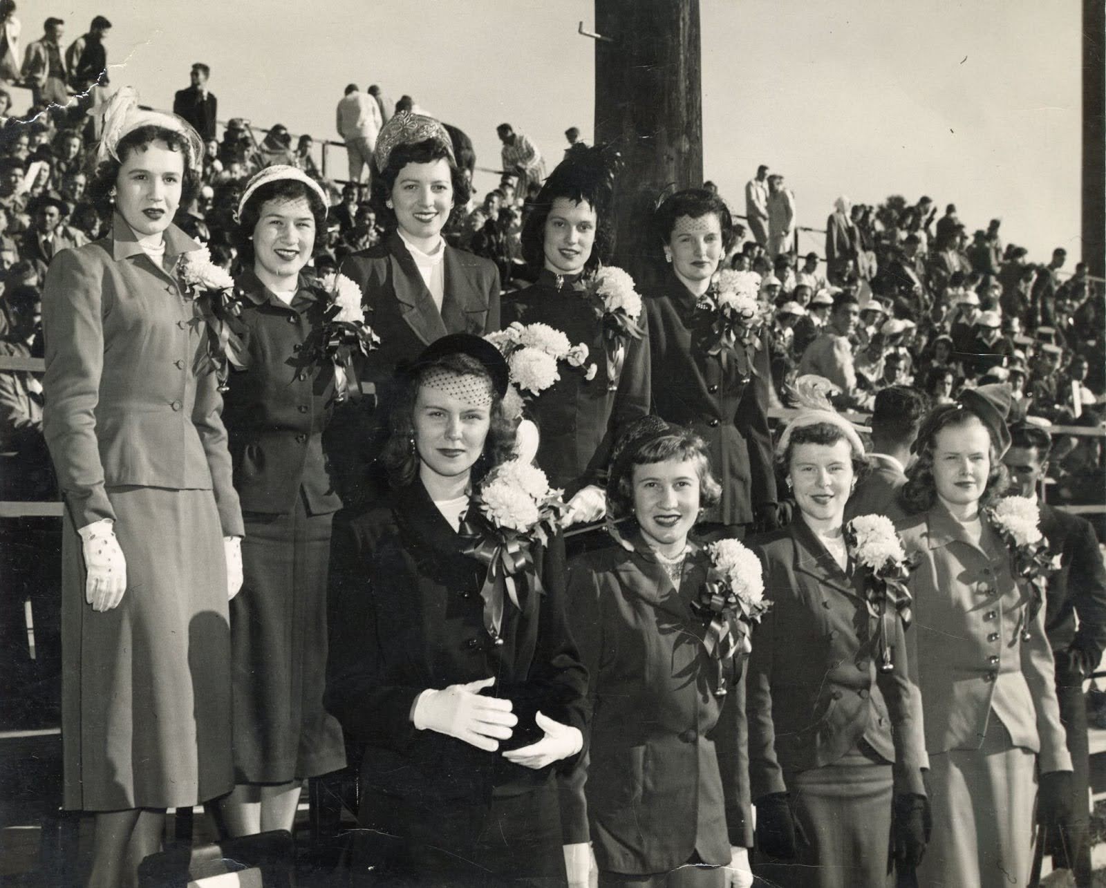 Black and white photo of homecoming court
